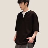 潮牌假两件短袖男夏季设计感V领T恤高街青少年宽松半袖衫T103P40，男装T恤，星座1013-2