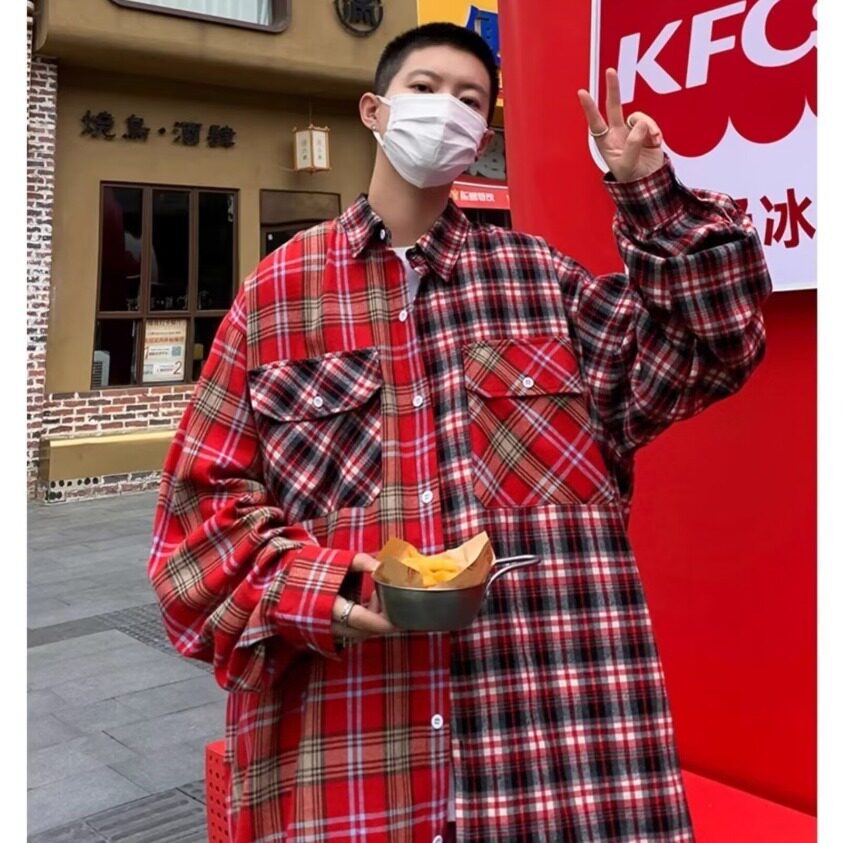 翻领外套男春秋季ins潮牌街头痞帅格子衬衫高级感休闲夹克C449P38，男装衬衫，星座1013-2