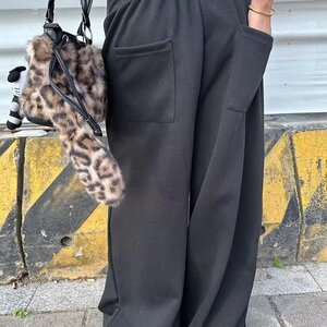 美式复古黑色铆钉烫钻工装休闲裤女高街宽松垂感阔腿裤子K8114P55图片