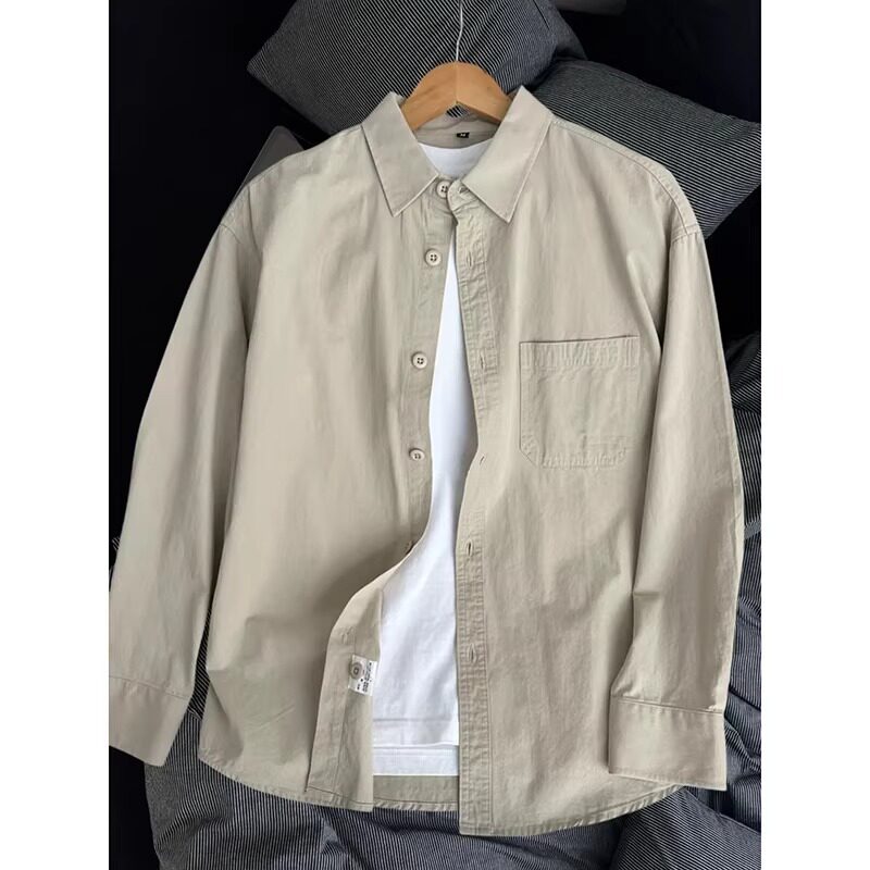 长袖衬衫男款春秋日系复古高级感纯棉宽松休闲工装衬衣C235P38图片