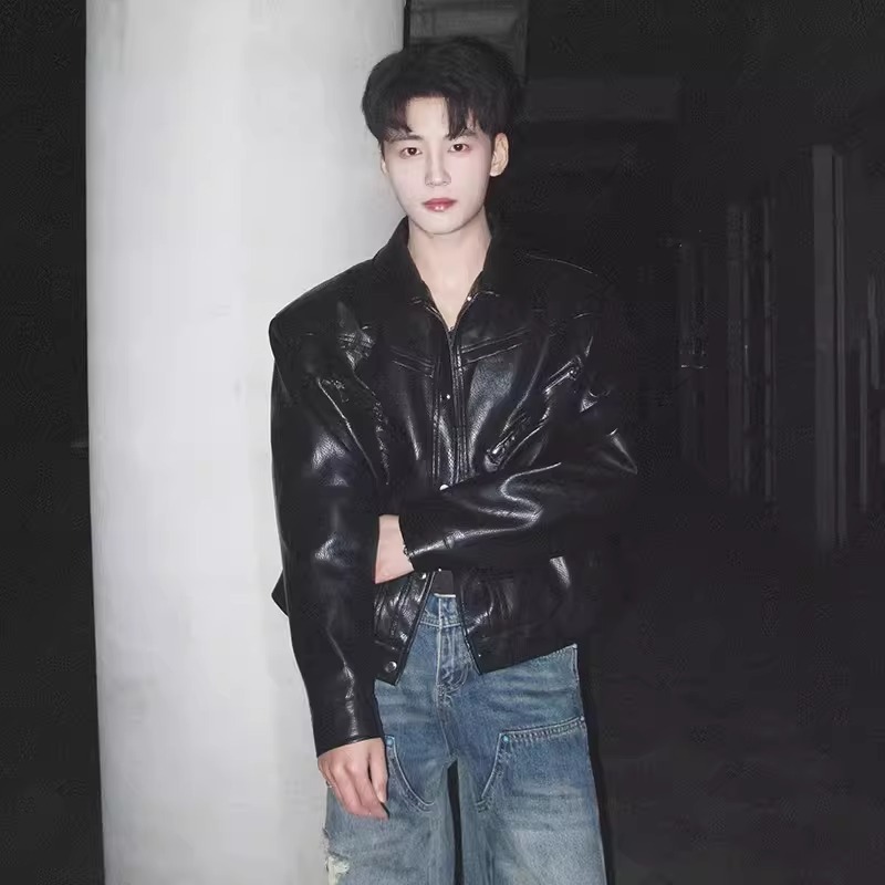 美式短款正肩皮衣外套男小众高级感复古痞帅机车夹克PY805P70，男装皮衣，星座1013-2