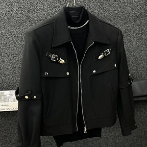 潮牌金属解构绑带设计感工装夹克男春秋季痞帅短款外套潮JK249P70图片