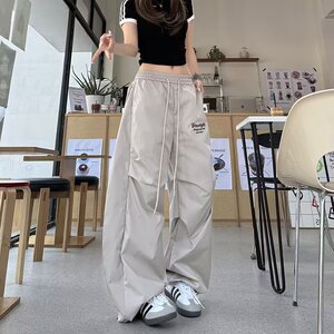 美式复古香蕉弯刀裤感褶皱伞兵工装裤男女阔腿宽松长裤K8017P45