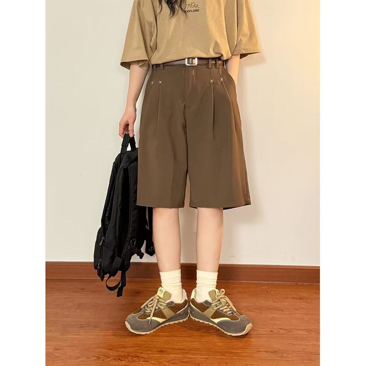 短裤男夏季日系复古垂坠感休闲中裤松紧腰宽松西装五分裤DK359P40，男装牛仔裤，星座1013-2