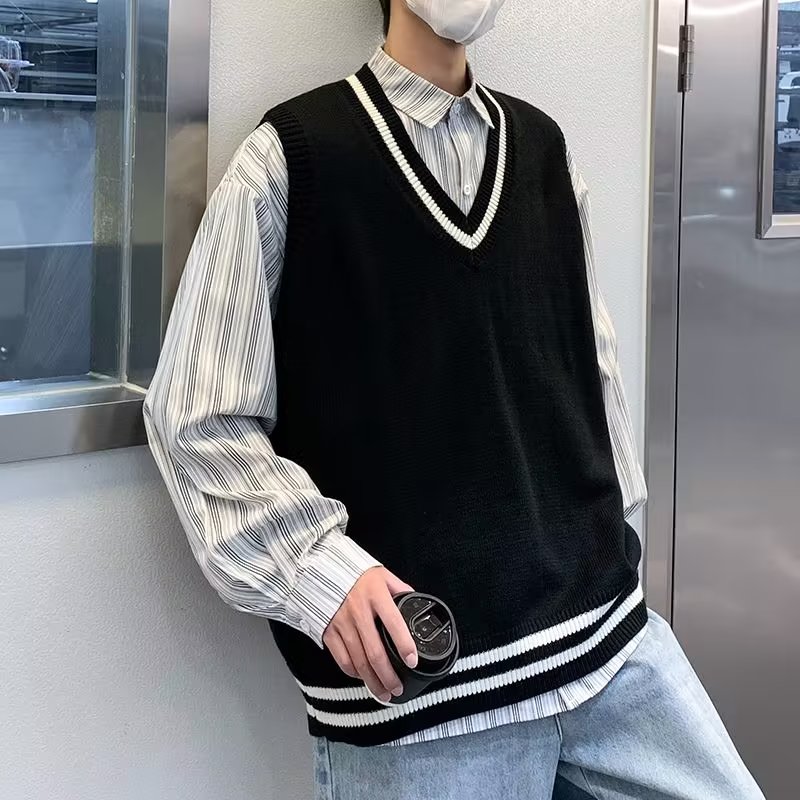 毛衣秋季男士青少年针织衫马甲坎肩背心时尚休闲外套潮 M2011P38图片