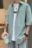 夏季男装翻领中袖衬衣韩版时尚条纹修身潮流七分袖衬衫薄C401P50，男装衬衫，星座1013-2