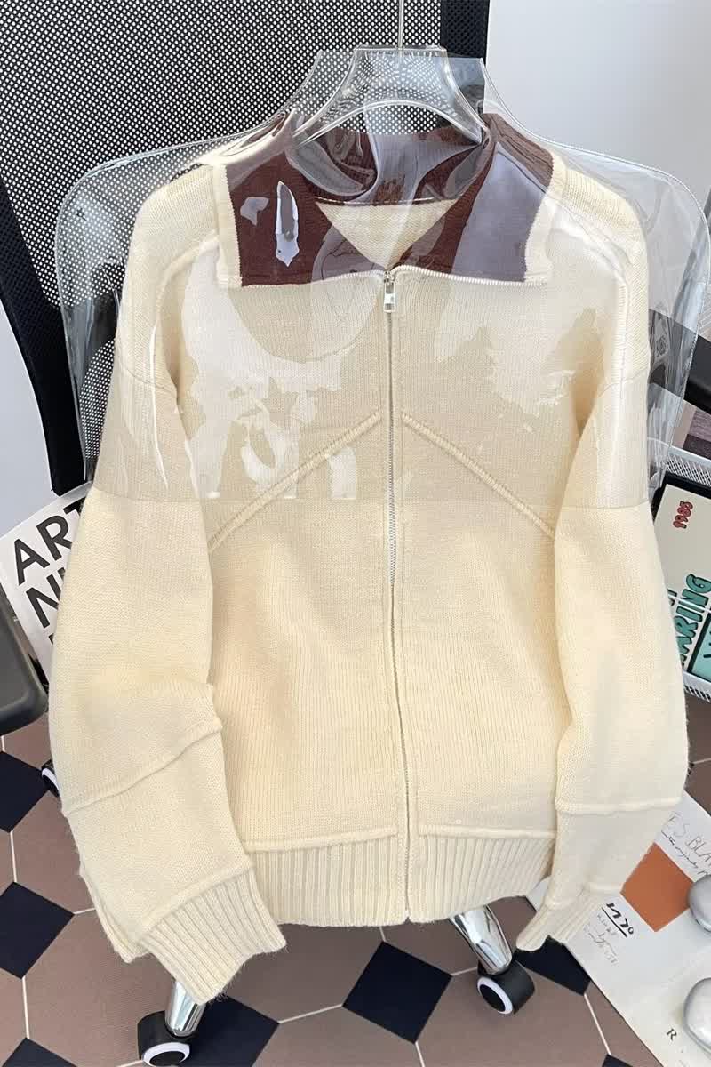 秋季新款美式短款修身翻领拉链针织衫bm毛衣男女开衫外套M294P60图片