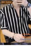 衬衫男士短袖潮流竖条纹痞帅五分中袖衬衣服港风夏季薄款C44PP40，男装衬衫，星座1013-2