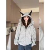 开衫连帽卫衣女春秋薄款美式复古小众设计感原创拉链外套W51P60，女装卫衣/绒衫，星座1013-2