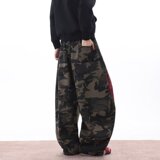 高街工装迷彩牛仔裤男士春秋季宽松直筒男生水洗休闲长裤K8093P55，男装牛仔裤，星座1013-2