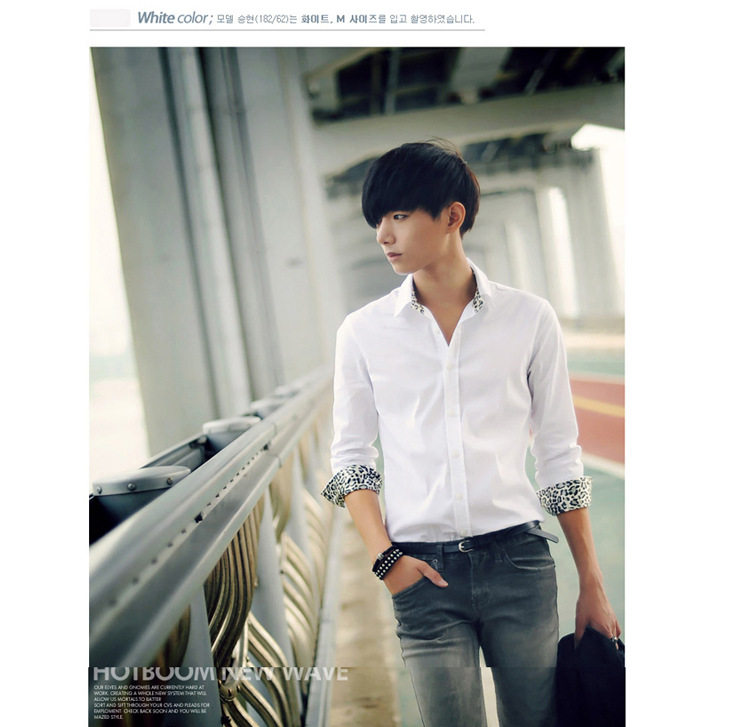 夏季短袖豹纹衬衫男学生休闲韩版修身男士七分袖衬衣潮C07P10，男装衬衫，星座1013-2