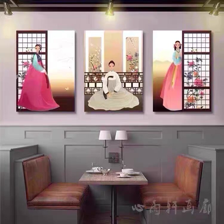 韩国人物画火锅店墙面装饰朝鲜族挂画韩式装饰画烤肉店背景墙壁画