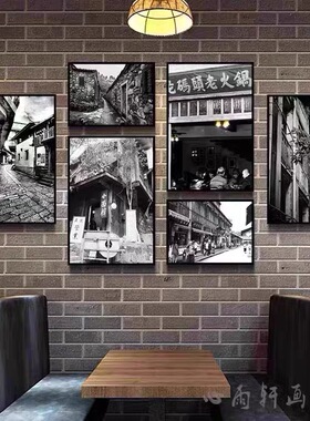 重庆老照片装饰画火锅店成都风景川菜馆特色黑白古城山城建筑挂画