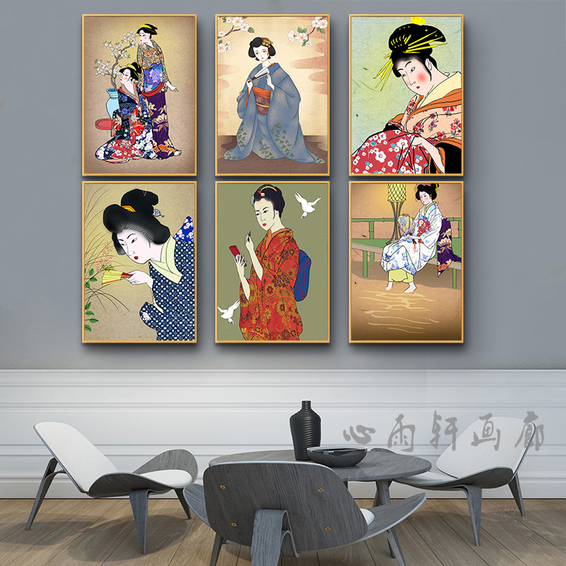 日式风格浮世绘装饰画仕女图美女挂画日本料理寿司店壁画餐厅墙画