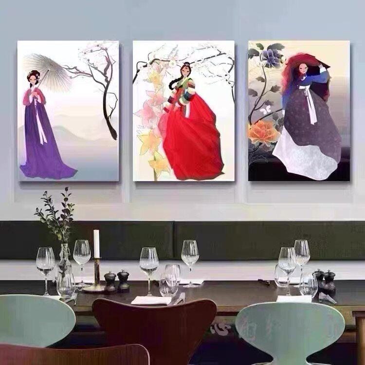 韩式餐厅料理店挂画韩国风格人物装饰画朝鲜民族饭店烤肉店墙壁画