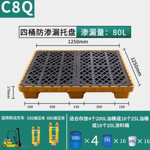 危废防渗漏托盘机油桶接油盘防渗透托盘危化品二次容器防泄漏平台