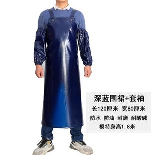 食堂围裙水产专用食堂车间工厂pu皮围裙男女厨房加大加长耐磨罩衣