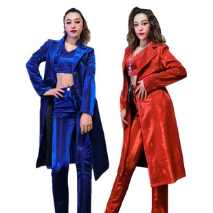 新品 闪亮幻彩修身 显瘦dj女歌手婚庆主持中长西服套装 演出服 舞台装