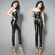 裹胸钢管舞黑色连体裤 爵士服ds女歌手DJ演出服舞台走秀款 PU修身