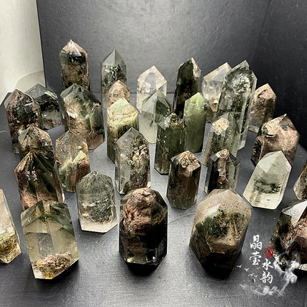 一物一图 纯天然绿幽灵 水晶柱摆件 水晶原石打磨 六棱柱  彩幽灵