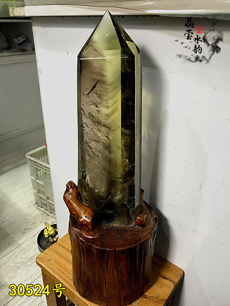 天然黄水晶柱摆件 原石打磨 茶黄晶柱 50CM