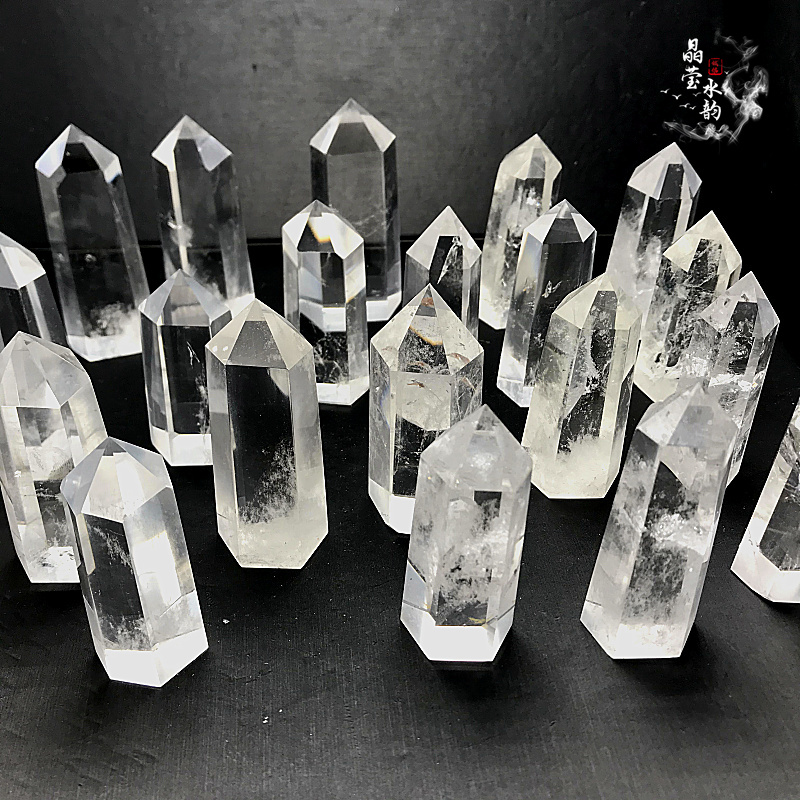 厂家直销 纯天然白水晶柱摆件 水晶六棱柱原石打磨 单尖 规格齐全