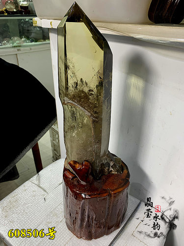 蓝针水晶天然黄水晶柱摆件黄晶柱