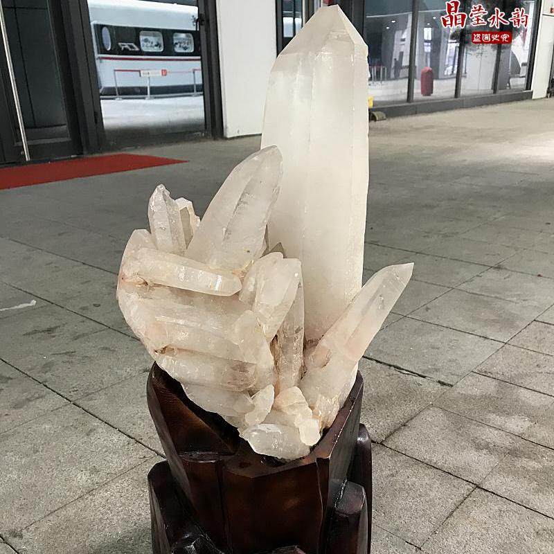一物一图 原石矿标 纯天然白水晶柱摆件 75CM