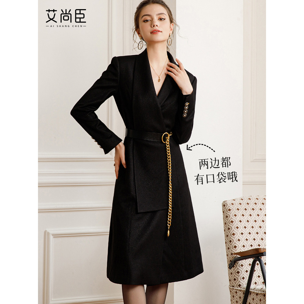 职业连衣裙女秋冬黑色外套长袖