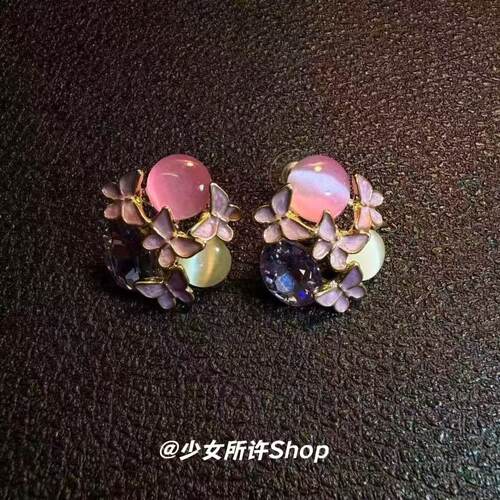 古着紫色蝴蝶耳钉耳夹