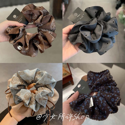 复古碎花飘带大肠发圈扎马尾