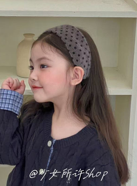韩国灰色毛绒波点女孩宽边带齿防滑头箍儿童发箍女童碎发头饰秋冬