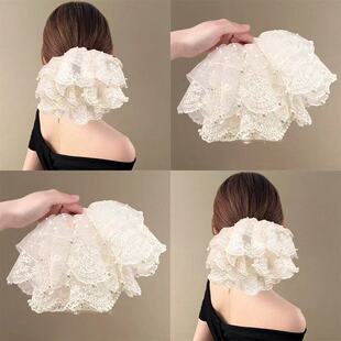 梦中的婚礼头饰超大版褶皱发圈蕾丝发饰四层纱料大肠圈原创头绳女