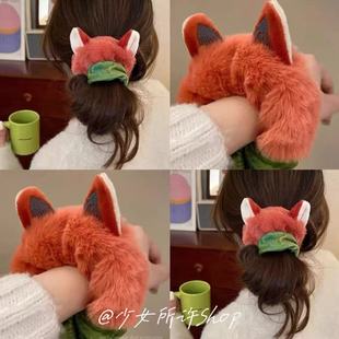 狐尼克毛绒发圈疯狂动物尼克朱迪发绳女卡通扎头发头绳大肠圈皮筋