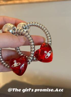 巨巨巨显白透红土星电话线发绳银红高级配色洋气发绳ins