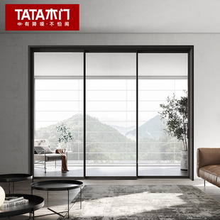TATA木门铝合金厨房三联动推拉门阳台推拉门极简玻璃移门LB010T