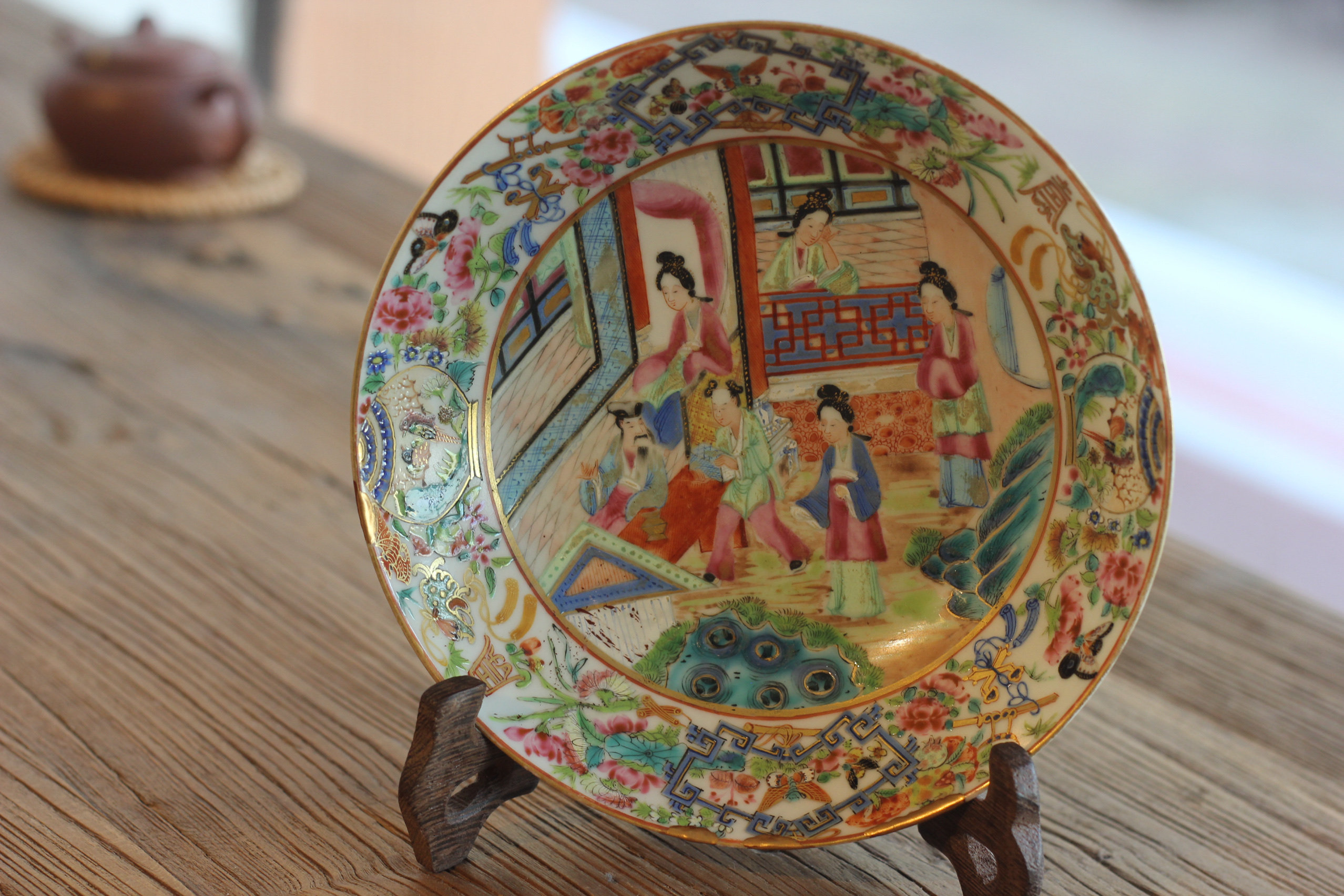清代中期广彩粉彩人物故事图纹赏盘 茶盘茶托 老瓷器收藏福临香坊