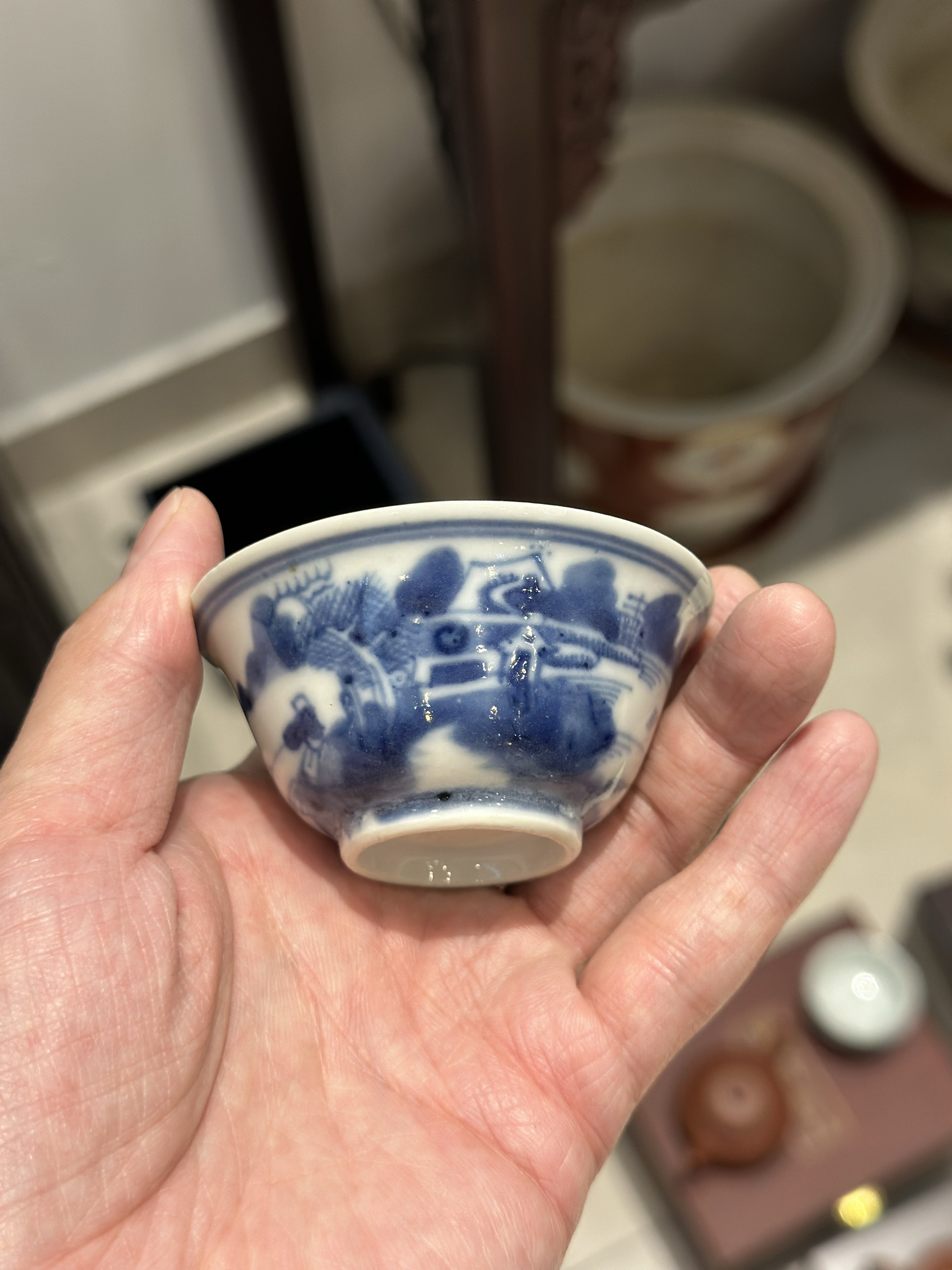 清三代 乾隆青花山水若深珍藏工夫茶杯子 景德镇瓷老杯 收藏茶器