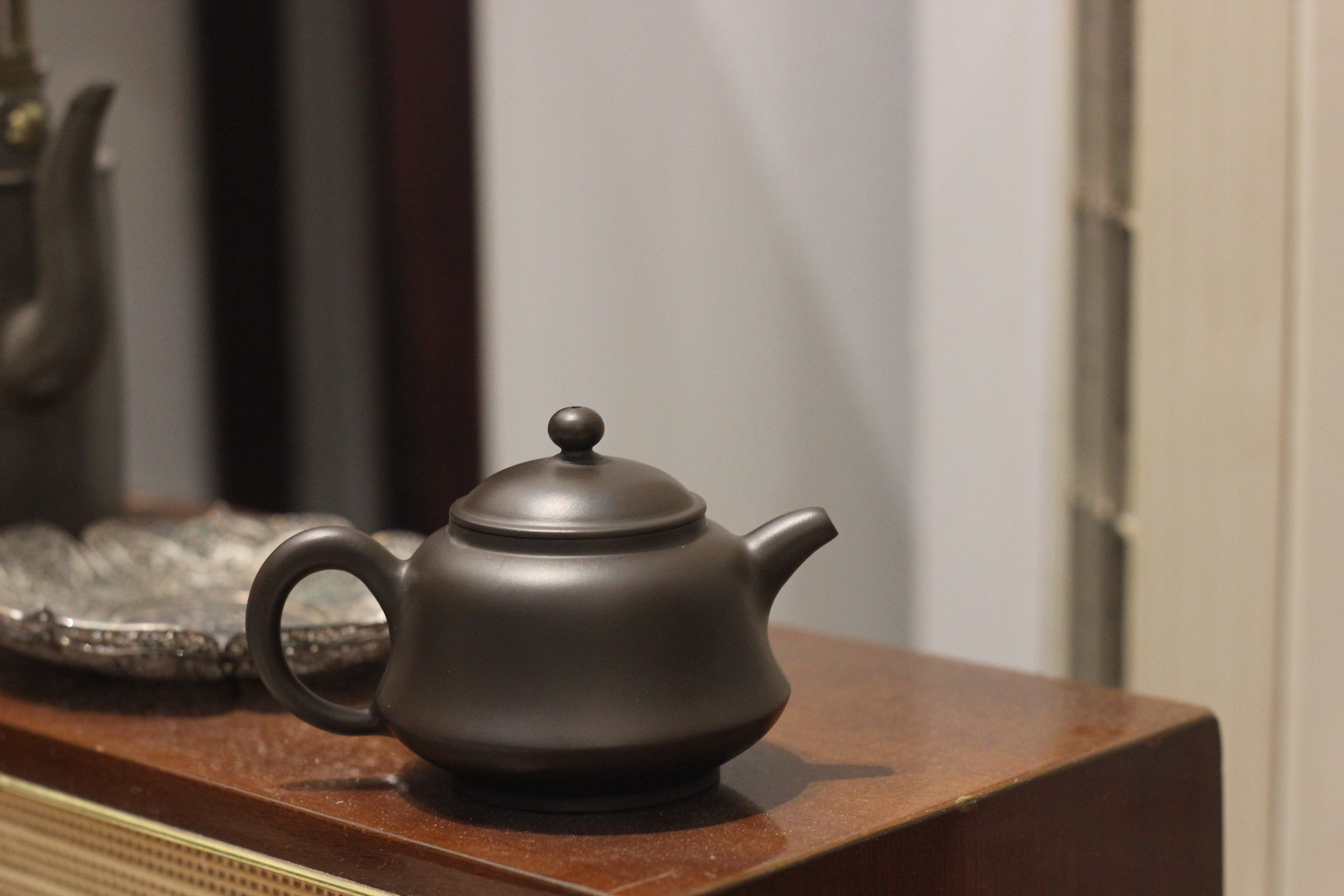 章燕明薄胎手拉壶 潮州百年老安顺工夫茶壶 全手工乌色釉泡茶壶