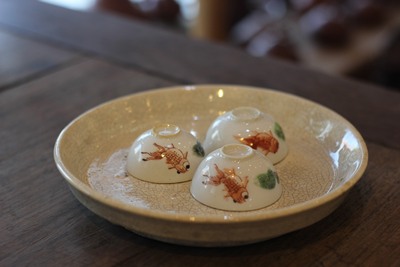 七十年代金鱼蛋壳杯 龙窑柴烧潮州手绘鱼乐图 鱼藻图工夫茶小茶杯