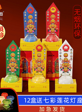 自在园酥油灯家用财神爷灯招财进宝灯24小时供佛蜡烛无烟五彩色