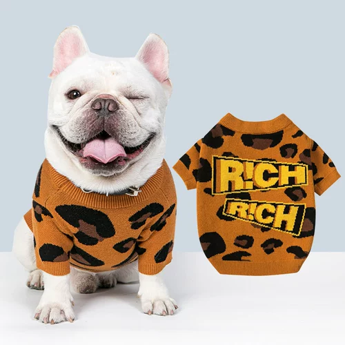 Mookipet Pet Leopard Sweater Осень и зимний кот Маленький способ одежды для собак с борьбой с злыми собаками и собачьей одеждой эластичность