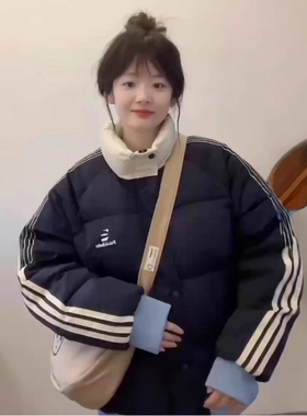 Y891#立领撞色拼接棉服冬季新款韩版加厚棉衣外套学生宽松面包服