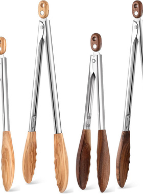 food tongs胡桃木食物夹食品夹9寸12寸BBQ烧烤夹烤肉夹面包夹