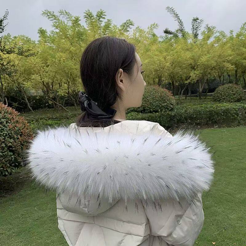 派克服羽绒服毛领单买仿貉子毛白底黑尖棉服大毛领白色毛领可拆卸
