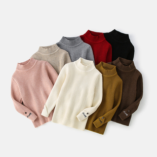 女童圆领加绒毛衣宝宝中领黑白色针织线衫儿童套头薄款内搭打底衫