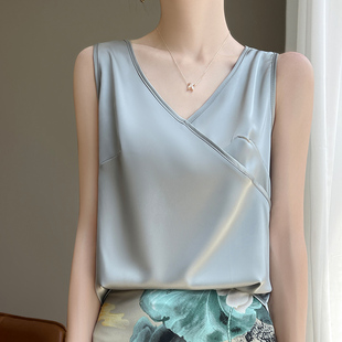 宽松配西装 爆款 新款 高级感缎面V领吊带背心女2025夏季 真丝