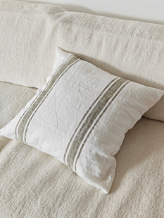 法式乡村纯亚麻橄榄绿白条美式复古卧室床头软装靠垫抱枕