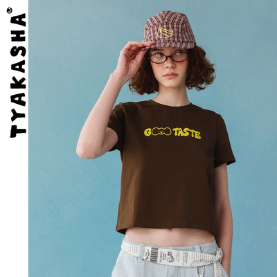 TYAKASHA塔卡沙女款上衣2026夏季新款修身短款T恤咖色短袖T恤女