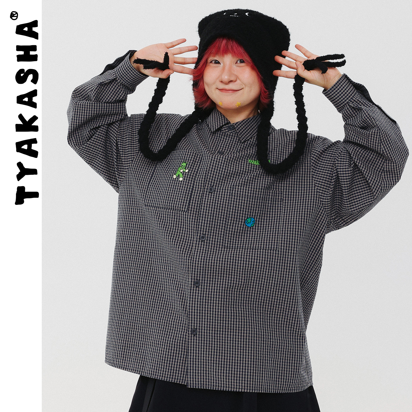 TYAKASHA塔卡沙男女情侣款衬衫2025新款深灰色衬衫格子休闲衬衫